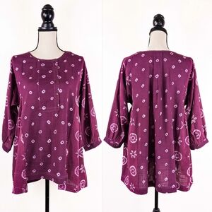 🦋LAST🦋 NWT Kopal Longaya Top, Magenta Flower Dot Shibori, Size Small